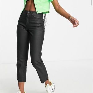 Topshop straight jeans in coated black- W 28